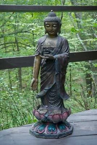 36โ Vintage Standing Medicine Buddha Hand-painted Metal Garden Statue Sculpture - Picture 1 of 10