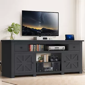 Black TV Stand Power Outlets Media Console Entertainment Center for 80 Inch TV - Picture 1 of 10