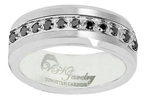 6- 8mm Tungsten VPKJewelry Men Women Wedding Brushed Ring 13 black CZ - Picture 1 of 8