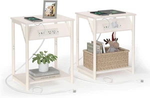 End Table with Charging Station, Set of 2, Small Side Tables for Living Room, Be - Picture 1 of 12