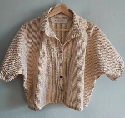 Jens Pirate Booty Cream  Gold Metallic Stripe Cotton Blend Button Up Shirt XS - Image 1 of 4