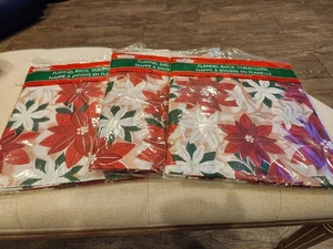 3 Christmas House Vinyl Flannel Back Poinsettias Tablecloth 52" x 70" NEW SEALED - Picture 1 of 4