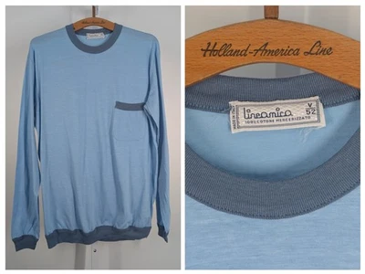 Vintage 70s 80s Single Stitch Italian Cotton Mod Sky Blue LS Shirt 52 Italy 42" - Image 1 of 4
