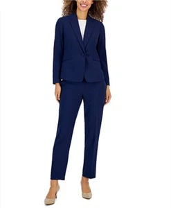 NWT Le Suit Crepe One-Button Pantsuit Set 16P Petite Indigo - Picture 1 of 5
