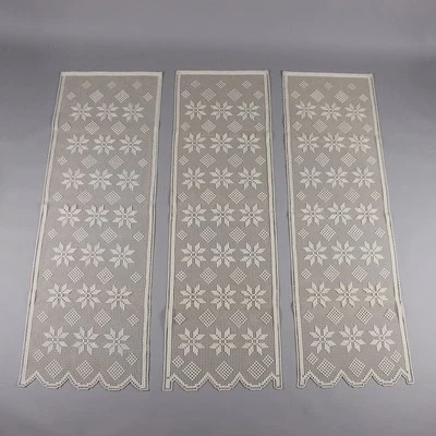 Tris Tende Antiche '900 Filet Cotone color panna Ricami Geometrici Italia - Immagine 1 di 4