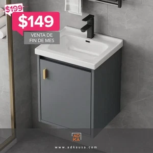 16'' Wall mounted Bathroom Vanity with Sink, Soft-CloseDoor, PopUp Drain, P-Trap - Picture 1 of 7