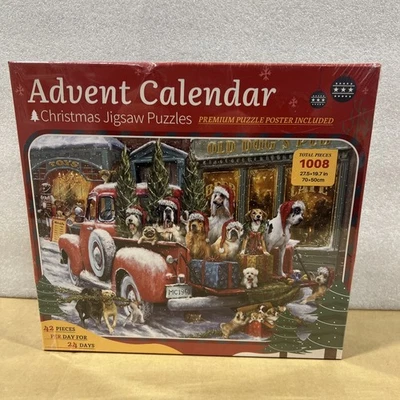 Rompecabezas Calendario de Adviento Navidad Perros y Cachorros 1008 Piezas + Póster - Nuevo en Caja Foto 1 de 3