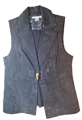 Chaleco elástico Peter Nygard 100 % cuero gamuza tejido delantero trasero para mujer MEDIANO negro Foto 1 de 4