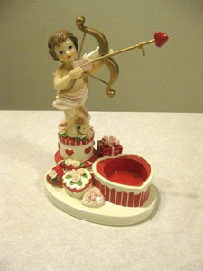 VTG Home Interiors Valentine Tea Light Candle Holder Cupid Cherub Red Heart, HTF - Picture 1 of 9