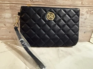 Badgley Mischka Black Small Quilted Zip Around Coin Purse Wallet New - Picture 1 of 2
