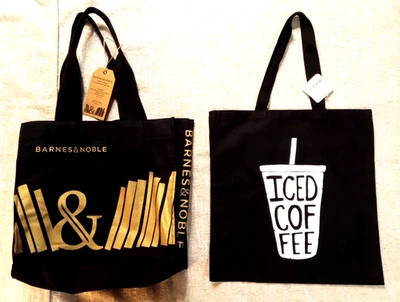 ⚫ Juego de 2 bolsas de lona "Barnes & Noble" "Café helado" nuevas con etiquetas Foto 1 de 4