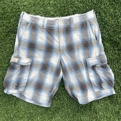 American Living Men's Plaid Cargo Shorts Blue White Brown Cotton Size 36 - Image 1 of 4