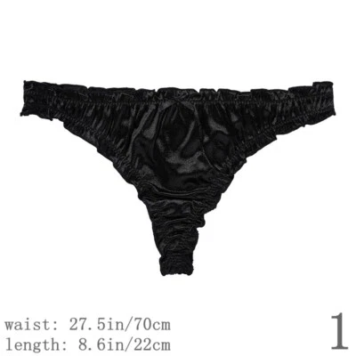 Damen Satin Unterhose T-Rücken G-String Tanga Rüschen Atmungsaktiv Dessous Neu - Bild 1 von 4