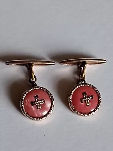 Victorian Gilt Metal And Pink Agate Button Cufflinks - Picture 1 of 10