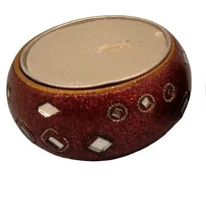 Mosaic Mirror Tealight Candle Holder Glass Tile Red Gold Glitter - Picture 1 of 6