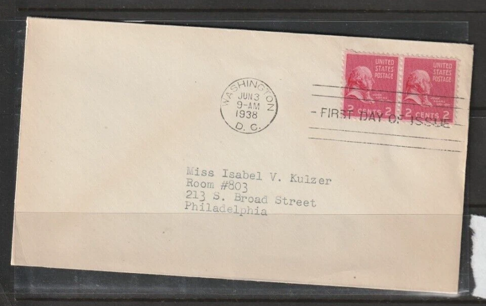 U.S. 1938 Adams 2 cent First Day of issue Scott # 806 **See Pic** @ - Image 1 of 1
