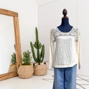 Anthropologie Meadow Rue Women’s M Crochet Trim Knit Sweater Cream - Picture 1 of 10