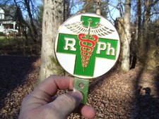 1970s Antique nos Pharmacist License plate Topper auto Vintage Chevy Ford gm rph