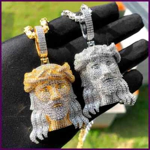 2025 New Two Tone Rose Gold Color Hip Hop Jesus Christ Head Pendant Micro - Picture 1 of 19