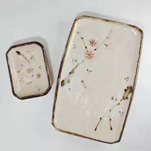 Set Kafuh Japan Kirschblüte Sushi Tablett und Soßenschale Rosa Braun EUC - Bild 1 von 4