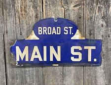 Antique Porcelain Broad St Main St Cobalt Blue Street Sign New England? Maine?