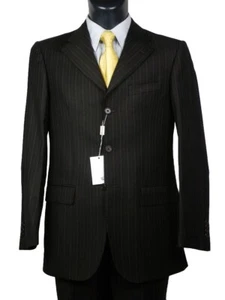 Abito uomo GARWOOD Tg. 54 Pura Lana 120's Marrone Gessato Elegante Completo - Picture 1 of 8