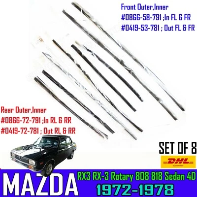 Juego de 8 correas de puerta interiores exteriores para MAZDA ROTARY RX3 808 818 SEDÁN 4D Foto 1 de 4