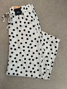 M&S WOMENS IVORY POLKA DOT HIGH WAISTED CROPPED CREPE TROUSERS Size 10 Long Bnwt