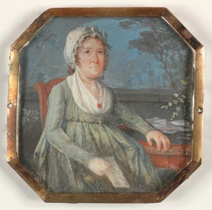 Monogrammist J.F.B. (active in 1803) "Elderly lady in evening landscape" - Picture 1 of 9