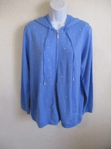Quacker Factory Rhinestone French Terry Zip Front Hoodie Size Small NWT - Picture 1 of 7