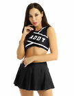 Womens 2PCS Cheerleading Costume Sleeveless Top with Pleated Mini Skirt Outfit
