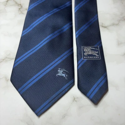 Burberry Navy Silk Striped Tie Used Excellent Condition - Image 1 of 4