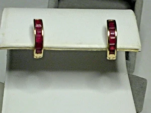 Solid 14k natural  ruby huggie hoop set, Ross Simon, can scrap, colorful, So Red - Picture 1 of 8