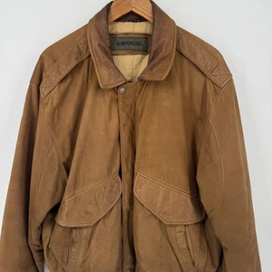 Mirage Mens Vintage Brown Leather Heavy Bomber Aviator Jacket Distressed XL - Picture 1 of 9