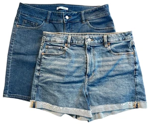 2 JEAN CORTOS AZULES MUJER 14 AMERICAN EAGLE MAMÁ + LEE RIDERS CONJUNTO DE PRIORIDAD PREOW - Imagen 1 de 5