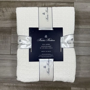 Brooks Brothers 100% Cotton Knit Queen Blanket Coverlet Cream 90X90 NWT - Picture 1 of 5