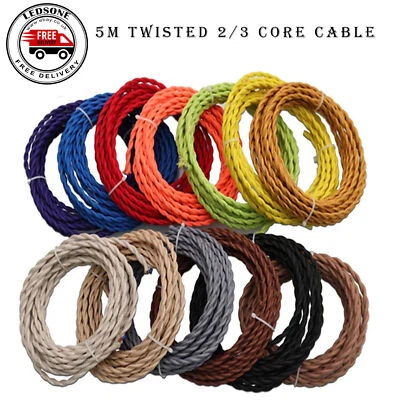 5m 2/ 3 Core Twisted Vintage Style Color TWIST Braided Fabric Cable Lamp Flex - Image 1 of 4