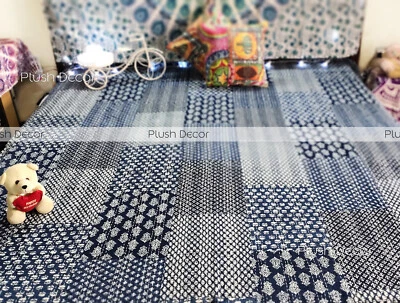 Colcha reversible índigo Kantha edredón hippie ropa de cama bohemia india Foto 1 de 4
