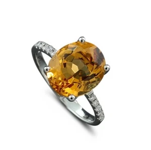 3.50 CT Oval cut yellow Citrine & CZ cocktail Engagement Ring in 925 Silver. - Picture 1 of 3