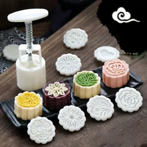 6Pcs/Set 3D Flower Stamps Moon Cake Decor DIY Mould Barrel Round Mooncake Molds - Picture 1 of 7