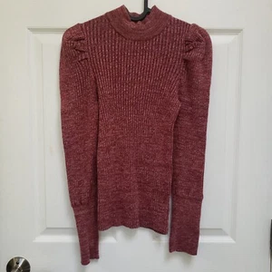 Who What Wear roter gerippter langer Puffärmel Stehkragen Pullover Damen S - Bild 1 von 5