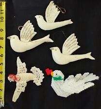 Vintage Handcrafted 5 White Dove Christmas Ornaments 1970s & 80s