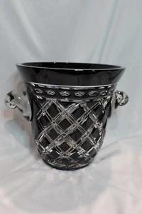 SCHWARZER ONYX GESCHLIFFEN ZU KLAREM KRISTALL EISKÜBEL KREUZ & OVALE SCHLIFFE 7 3/4" HOCH - Bild 1 von 8
