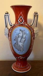 Antike alte Pariser Porzellan Vase Urne in Tomatenrot Klassik Mädchen 19. Jahrhundert - Bild 1 von 14