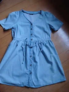 GEORGE BLUE DENIM COTTON BUTTON DRAWSTRING TIE SHORT SLEEVE UK 12 - Picture 1 of 16