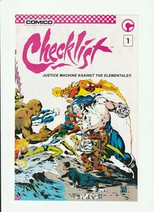 Comico Checkliste für Winter 1986 Justice Machine vs Elementals Sehr guter Erhaltungszustand - Bild 1 von 3