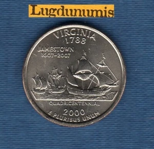 Etats Unis Quarter Dollar 2000 P Virginia série des Etats Neuve Rouleau - Imagen 1 de 1