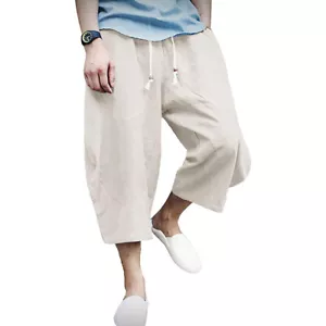 Herren Freizeit Leinen Capri lange Shorts lose Passform unter dem Knie Baggy Yoga Sport Hose - Bild 1 von 60
