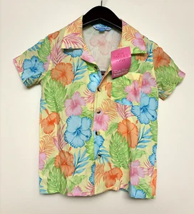 Rugged Butts NWT Boys 5 Hawaiian shirt Pastel Tropical Collared Hibiscus Floral - Picture 1 of 4