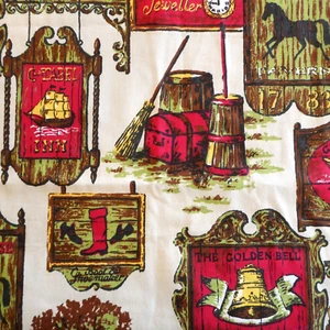 Vintage Pritex Tavern Sign Print Upholstery Fabric 53" x 3 yds Red Americana - Picture 1 of 8